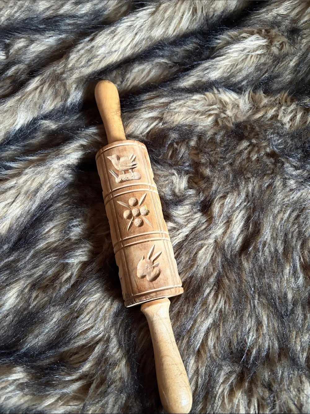 Vintage Springerle Wood Kitchen Cookie Press Rolling Pin - 12 Patterns